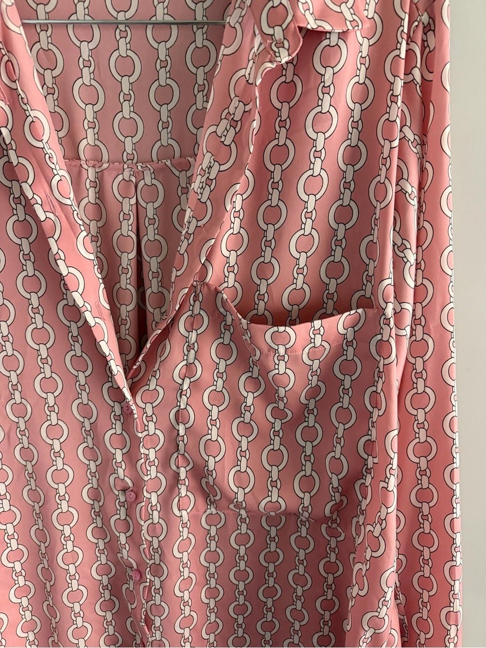 Zara Pink Geometric Chain Link Oversized Satin Blouse L - Studio Edition