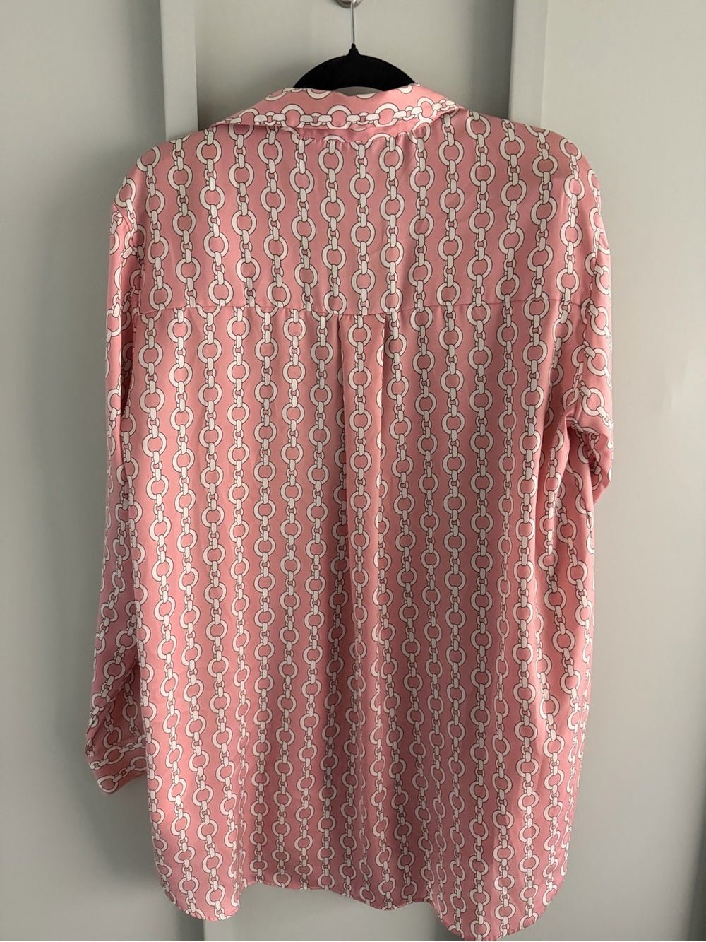 Zara Pink Geometric Chain Link Oversized Satin Blouse L - Studio Edition